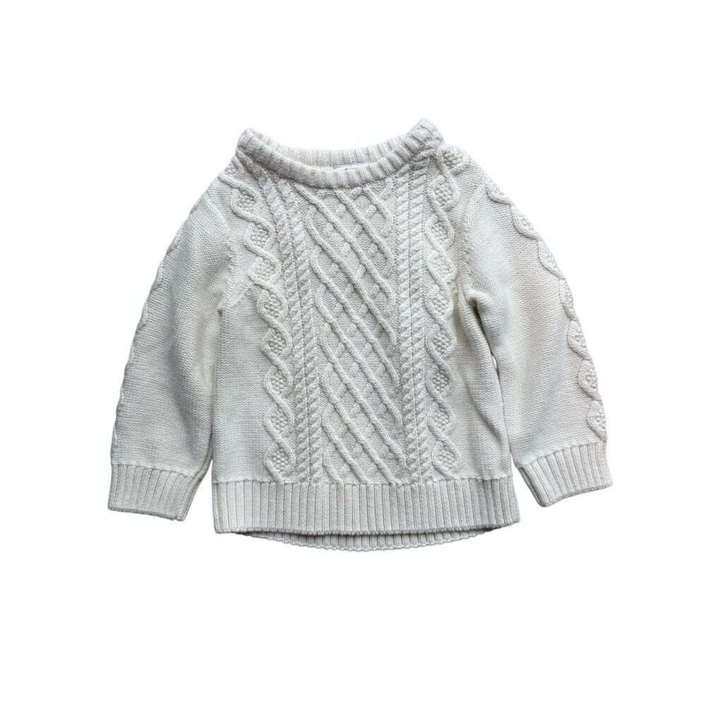 Hanna Andersson Cotton Unisex Cable Knit Sweater In Cream/Ecru Size 2T